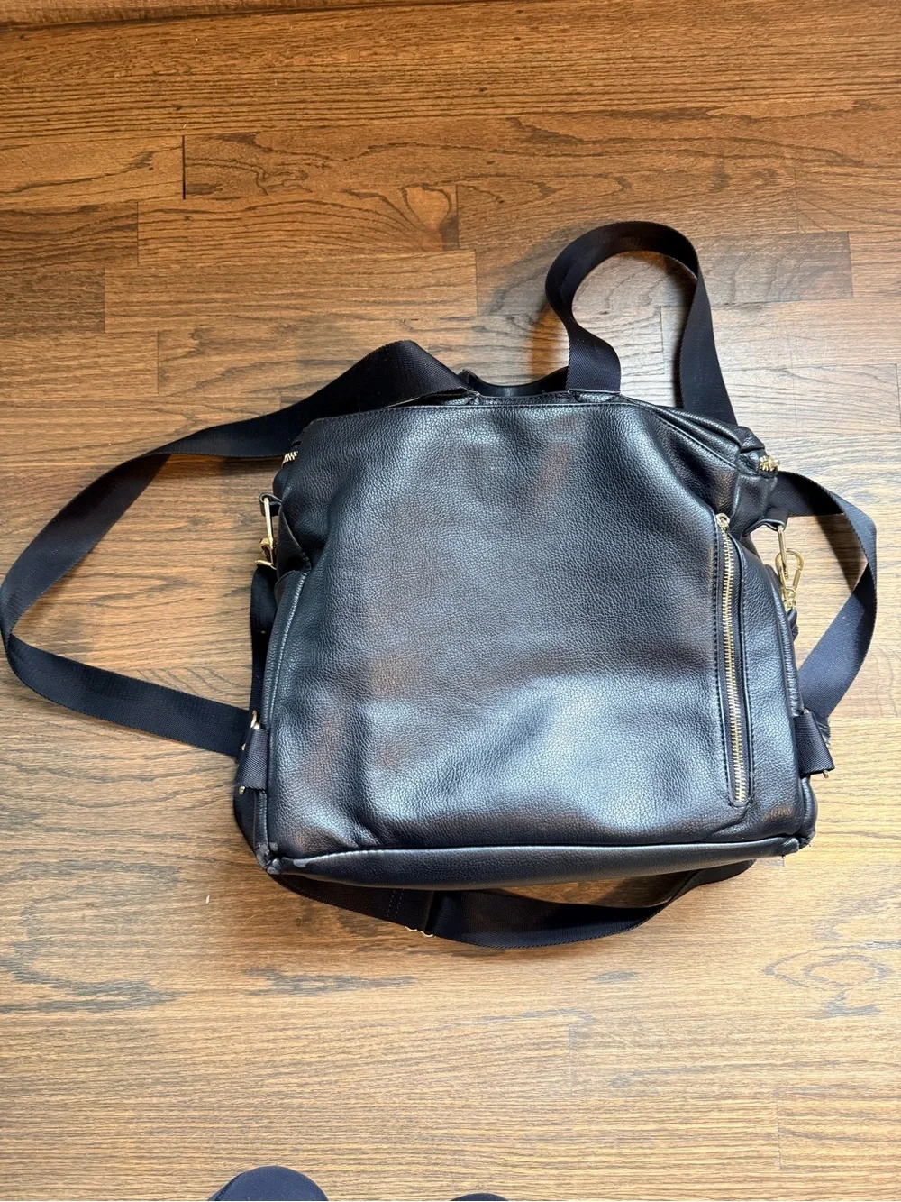 Fawn Design Black Leather Backpack with Gold Hardware